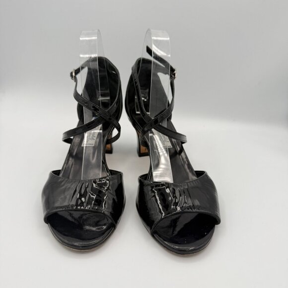Vintage Arnold Churgin Patent Leather Black Crisscross Strap Sandal  38.5 - Picture 3 of 11